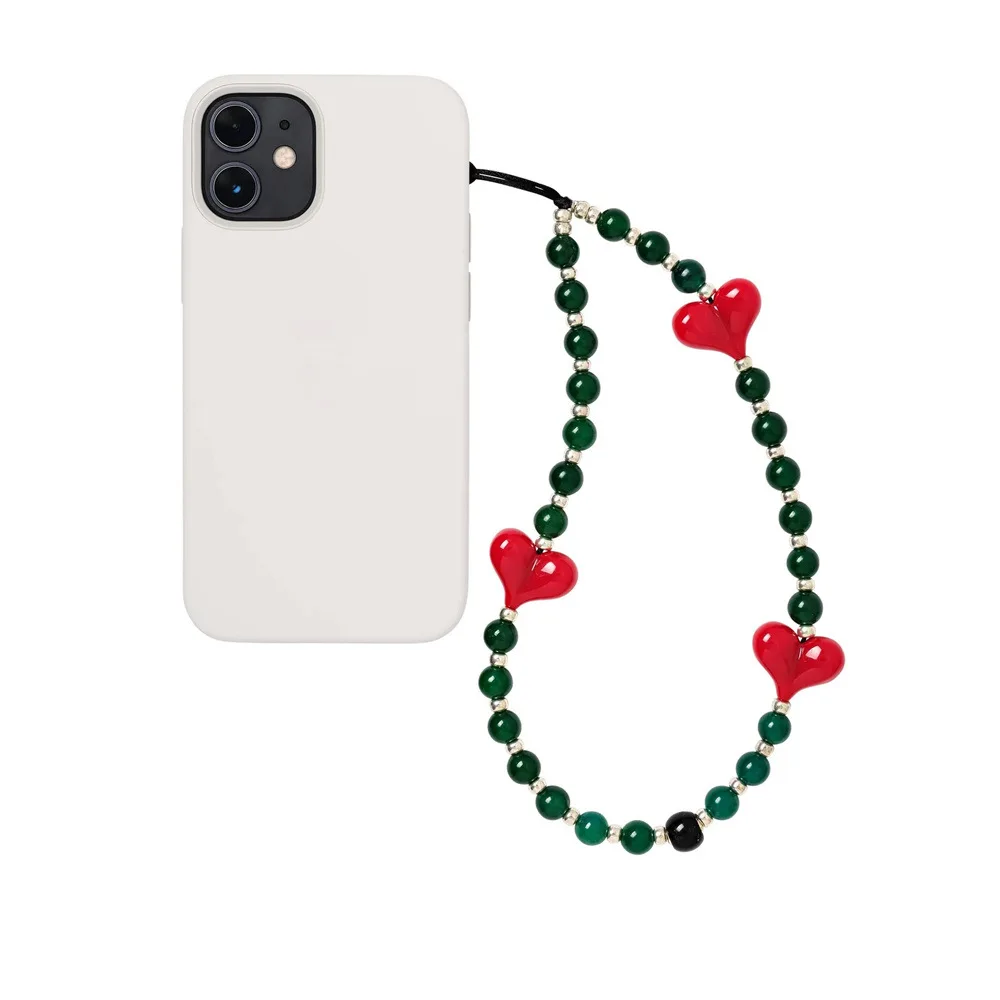 HERLOOK Christmas Gifts Heart Cell Phone Charm Natural Stone Agate Strap for Mobile Trendy Y2K Phone Accessories