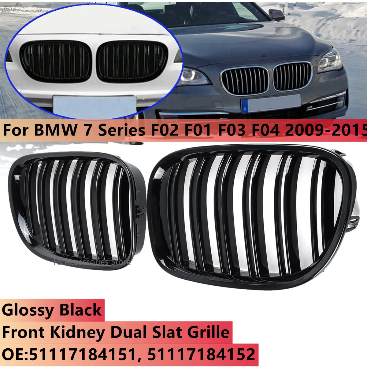 

Glossy Black Car Front Kidney Grille Grills For BMW F01 F02 F03 F04 740i 750i 7 Series 2009-2015 Front Hood Grill Kidney Grilles