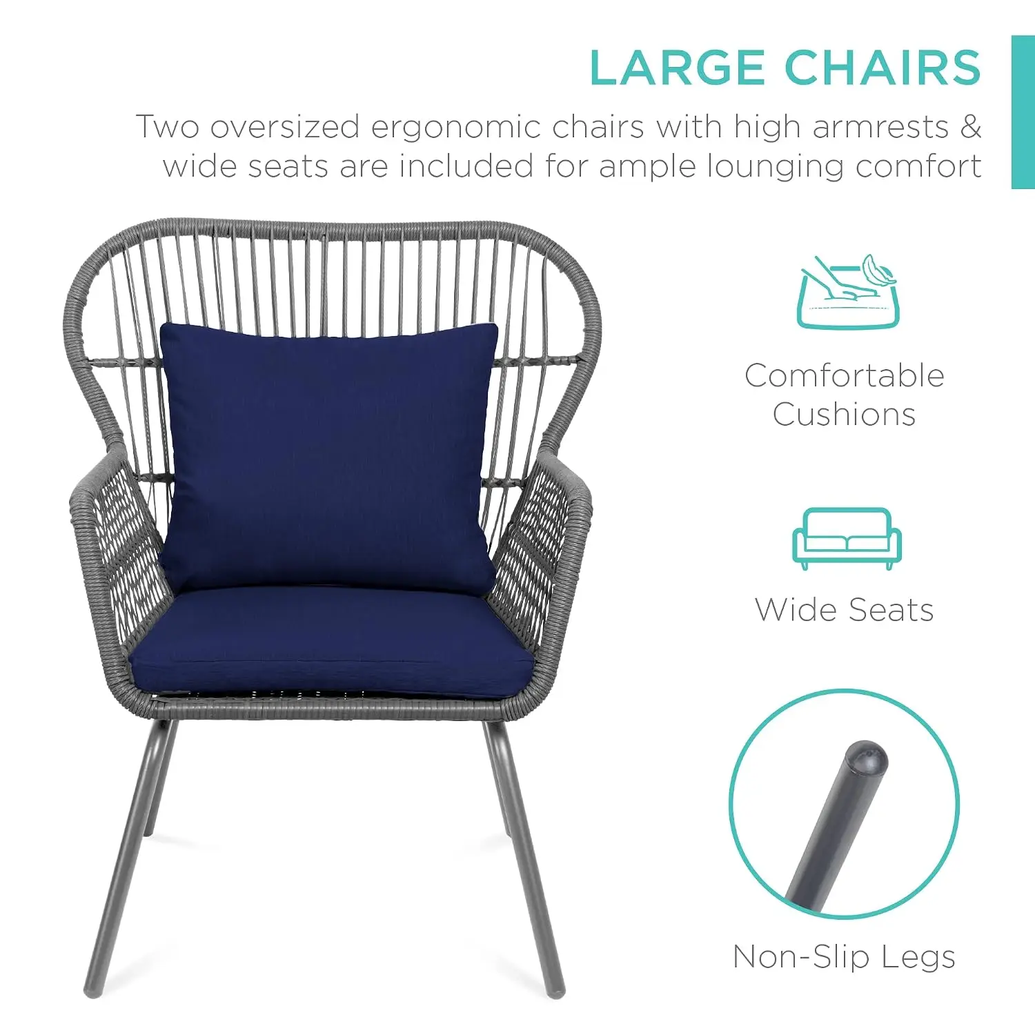 3-Piece Patio Wicker Bistro Set, Outdoor Furniture for Porch Backyard w/ 2 Ergonomic Chairs Cushions Glass Table, Customized