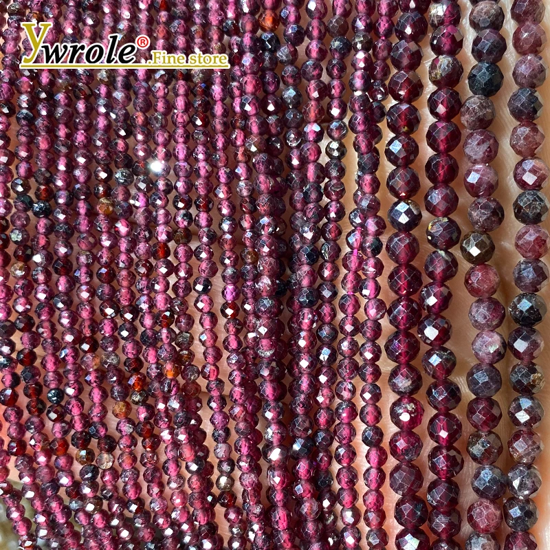 2/3/4MM Faceted Natural Stone Red Garnet Round Loose Spacer Beads for Jewelry Making DIY Bracelet Charms Accessories 15''