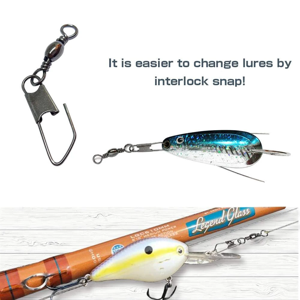 PRO BEROS 50Pcs Fishing Connector Pin Bearing Rolling Swivel Stainless Steel Snap Clips Fishhook Lure Baits Tackle Accessories