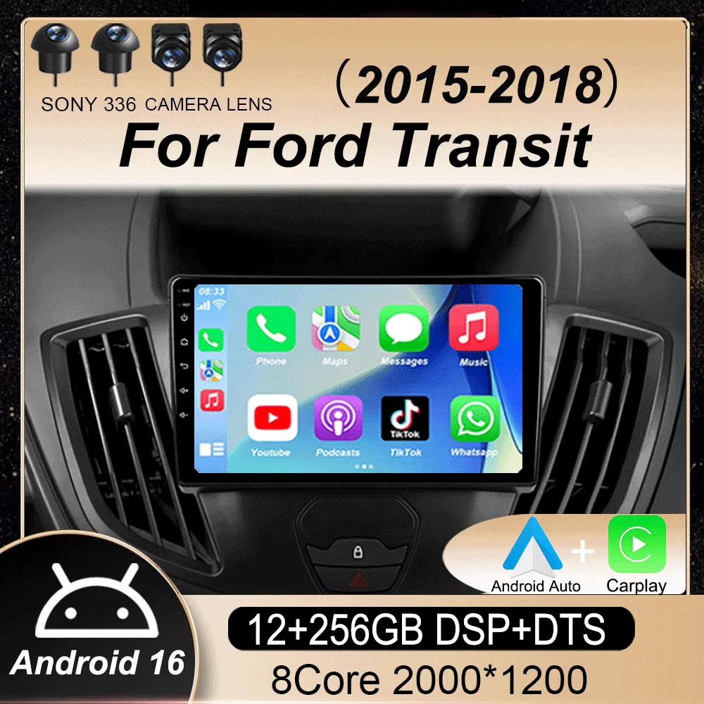 

Android 16 For Ford Transit 2015 2016 2017 2018 Carplay Auto WIFI+4G Car Radio Multimedia GPS Player Stereo Head Unit 2din Audio
