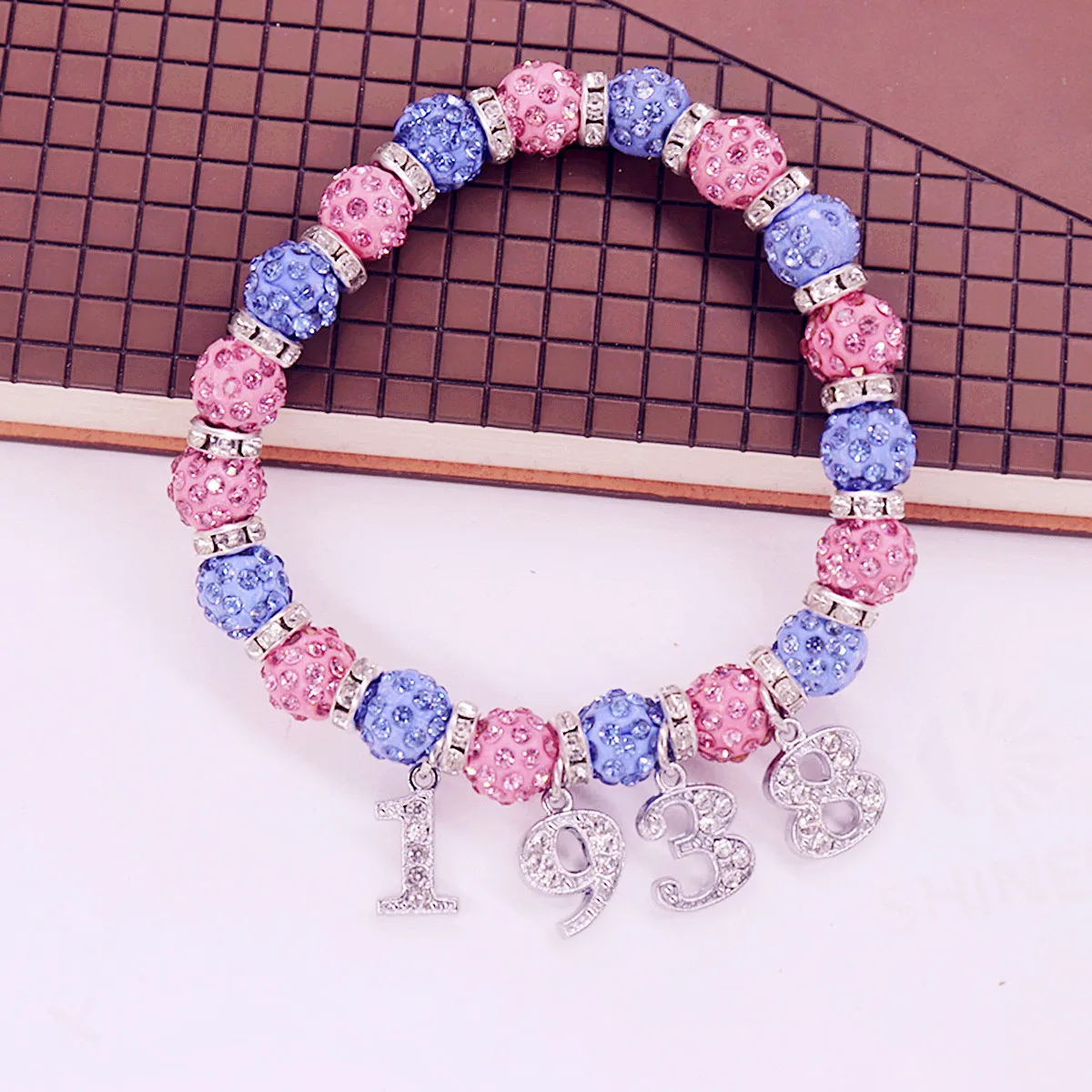 Adjust Stretch Beaded Light Blue Pink Crystal Beads Group Jack And Jill Symbol JJ 1938 Bracelets Jewelry