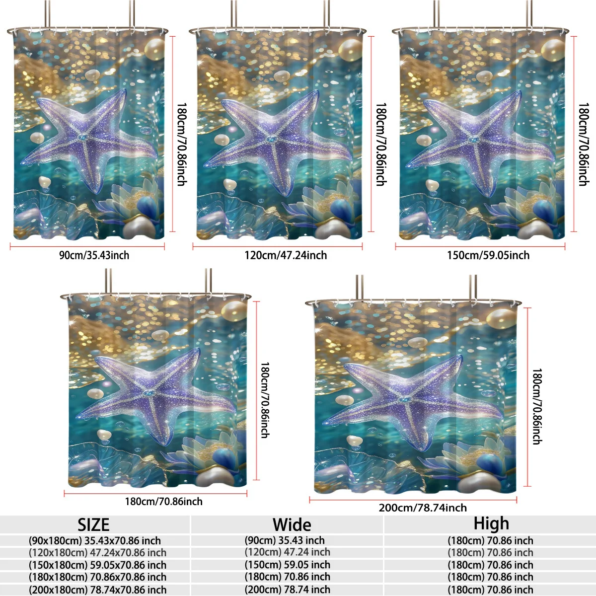 Shiny Sparkling Purple Starfish With White Pearls Blue Aquatic Lotus Under‑Sea Background Bath curtain, Cozy Soft Warm Throw