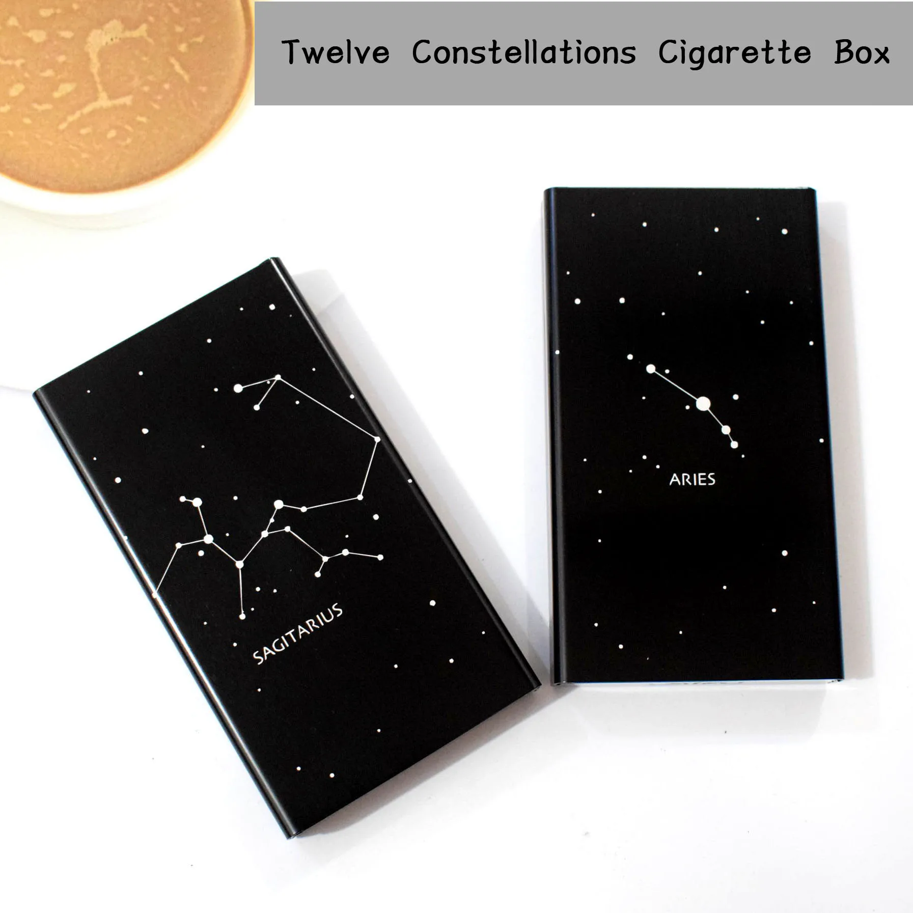 Twelve Constellations Women\'s Fine Branch Cigarette Box Metal Aluminum Alloy Black Sliding Cover Can Be Customized with Patterns