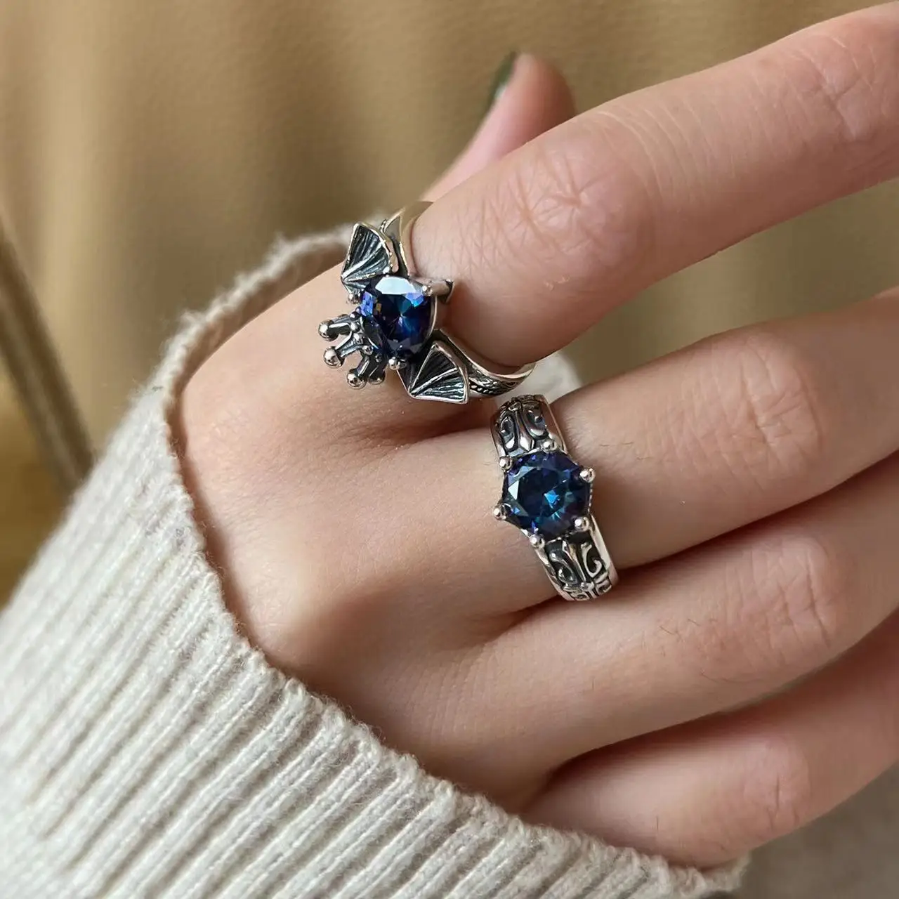 New Arrival Retro Crown Devil Shiny CZ Zircon Star Thai Silver Female Party Ring Jewelry For Women Never Fade Cheap Gifts