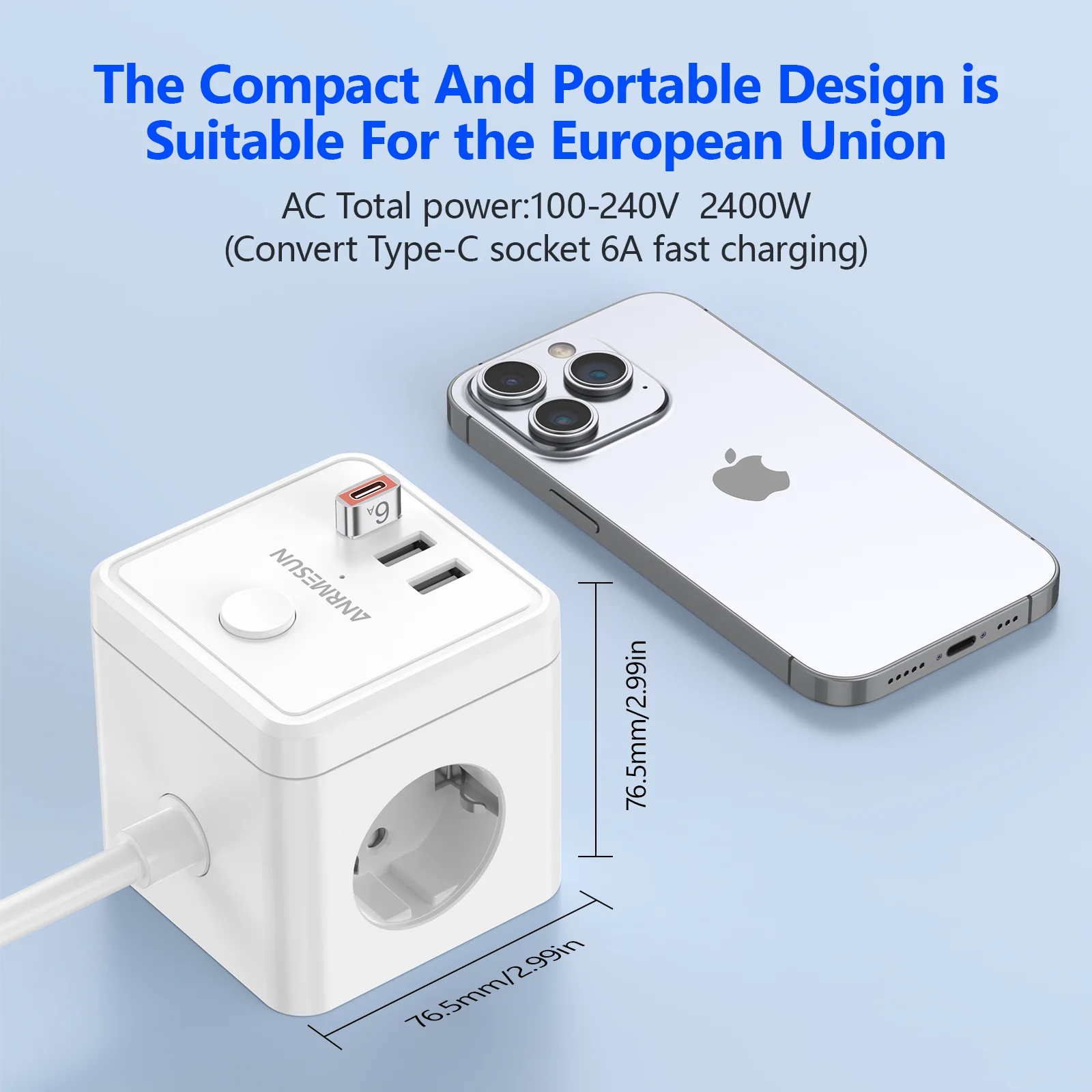 JINGMIN kostka gniazda UE bez kabla 5-kierunkowy adapter gniazda 250 V/16 A, przedłużenie gniazda ściennego do sypialni biuro w domu podróż