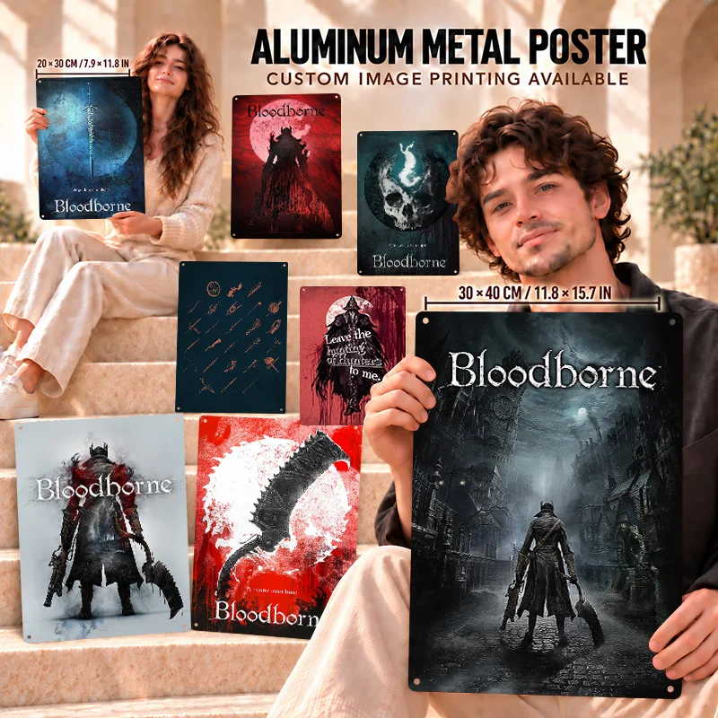 Bloodborne Textured Metal Posters Dark Fantasy Entertainment Room Wall Art Customized Aluminum Sign Thoughtful Gift For Gamers
