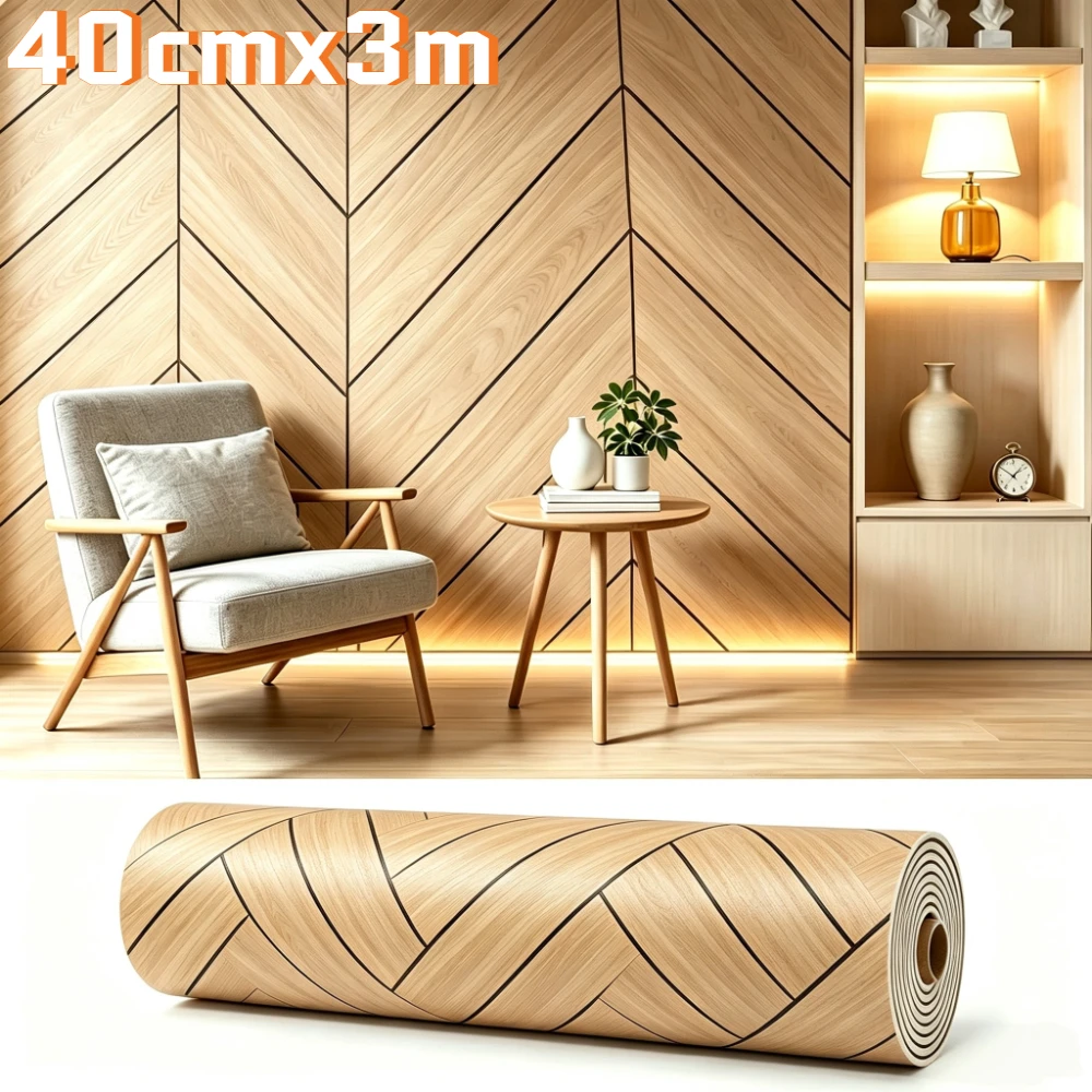 Wood Grain Foam Wallboard Pasted with Waterproof Living Room Decoration Detachable Self-adhesive 40cmx3m Herringbone Wallpaper