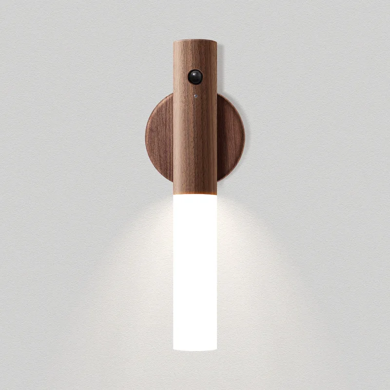 Wooden Wall Light PIR Motion Sensor Rechargeable Magnetic Night Light Creative Smart Automatic Cabinet Bedroom Wardrobe Light