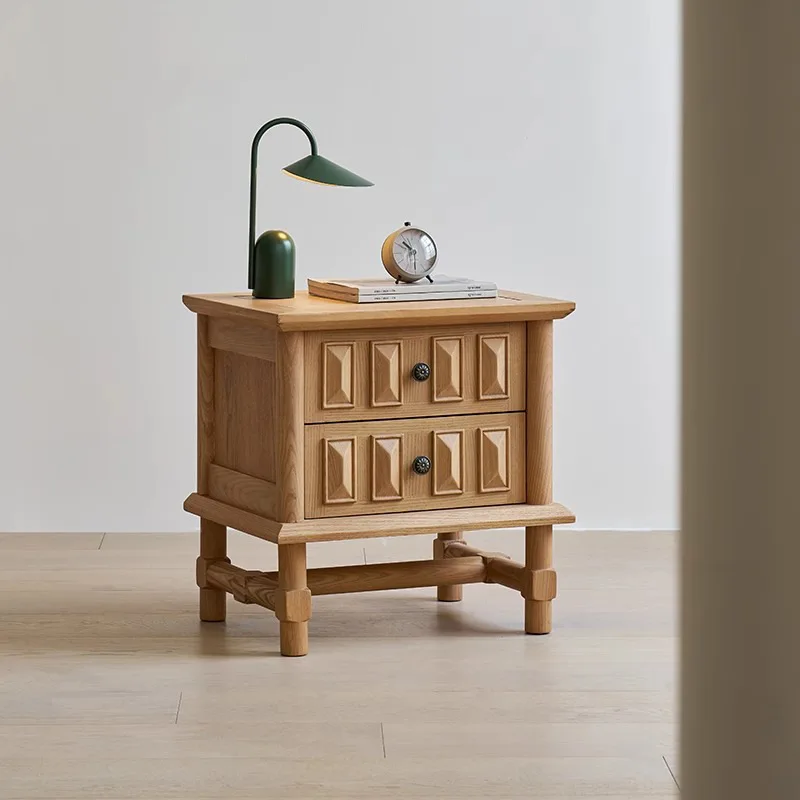 Log bedside table Solid wood bedside cabinet Household bedroom chest of drawers Bedside storage cabinet
