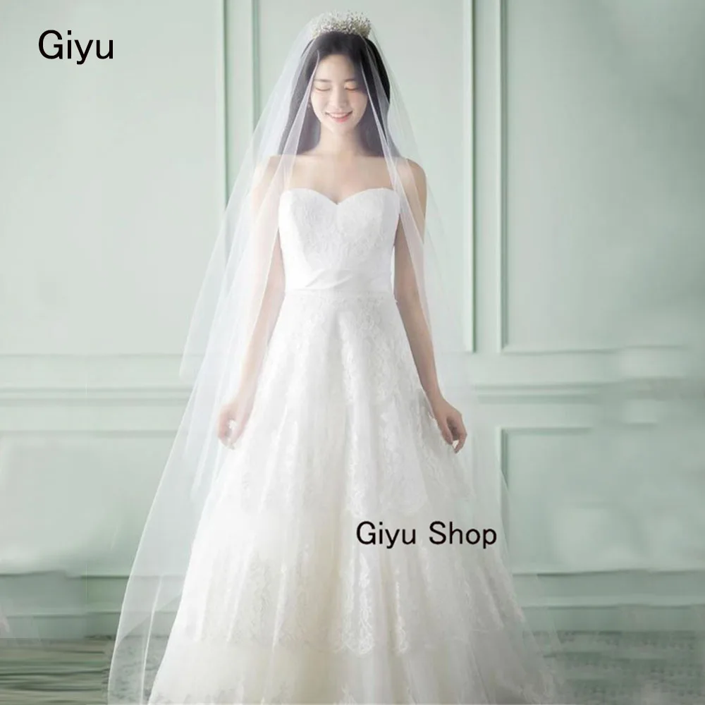 

Giyu Fairy Full Lace Follower Korea Wedding Dress Photoshoot Sweetheart Collar Floor-length Bridal Gown 웨딩드레스 Evening Gown Dress