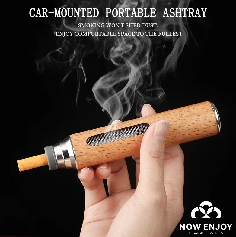 

1PCS Portable Solid Wood Car Ashtray Handheld Mini Ashtray No-Soot Ash tray For Outdoor Indoor Car Smoking Man Fathers Gift