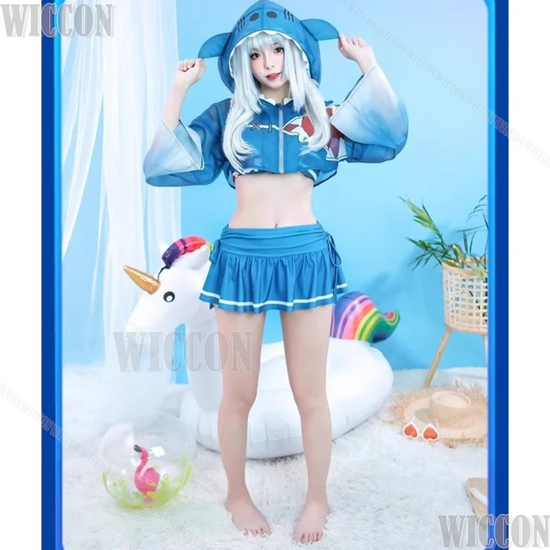 

Gawr Gura Shark Girl Hololive English-Myth- Goomba косплей летний сексуальный милый синий комплект женский костюм для карнавальной вечеринки по индивидуальному заказу