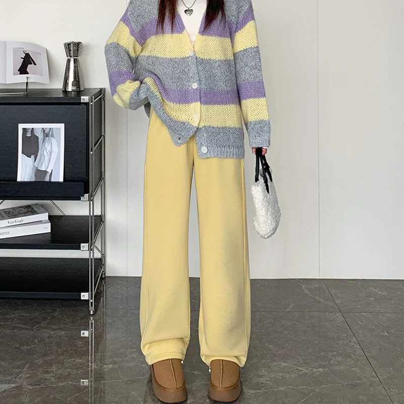 

Korean Warm Fleece Thicken Pants Women Autumn Winter High Waist Baggy Trousers Woman Solid Color Casual Loose Sweatpants Female