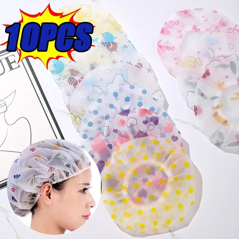 

5/10pcs Reusable Waterproof Shower Cap for Women EVA Hair Hat with Elastic Band Large Long Hair Protector Bath Spa for Ladies
