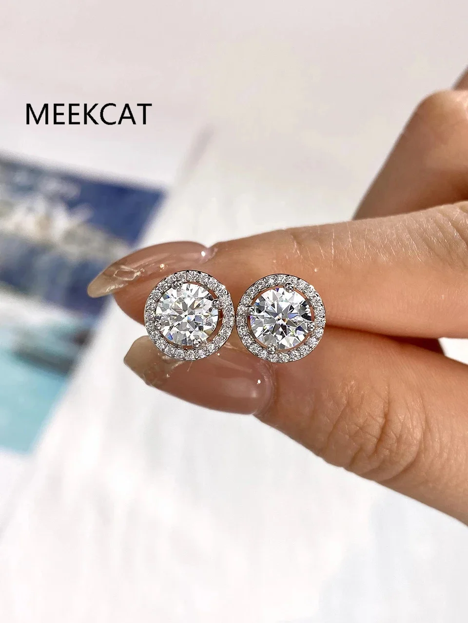 

Simulated Moissanite Diamond Stud Earrings for Women 925 Sterling Silver Round Halo Earrings Luxury Wedding Fine Jewelry Brincos