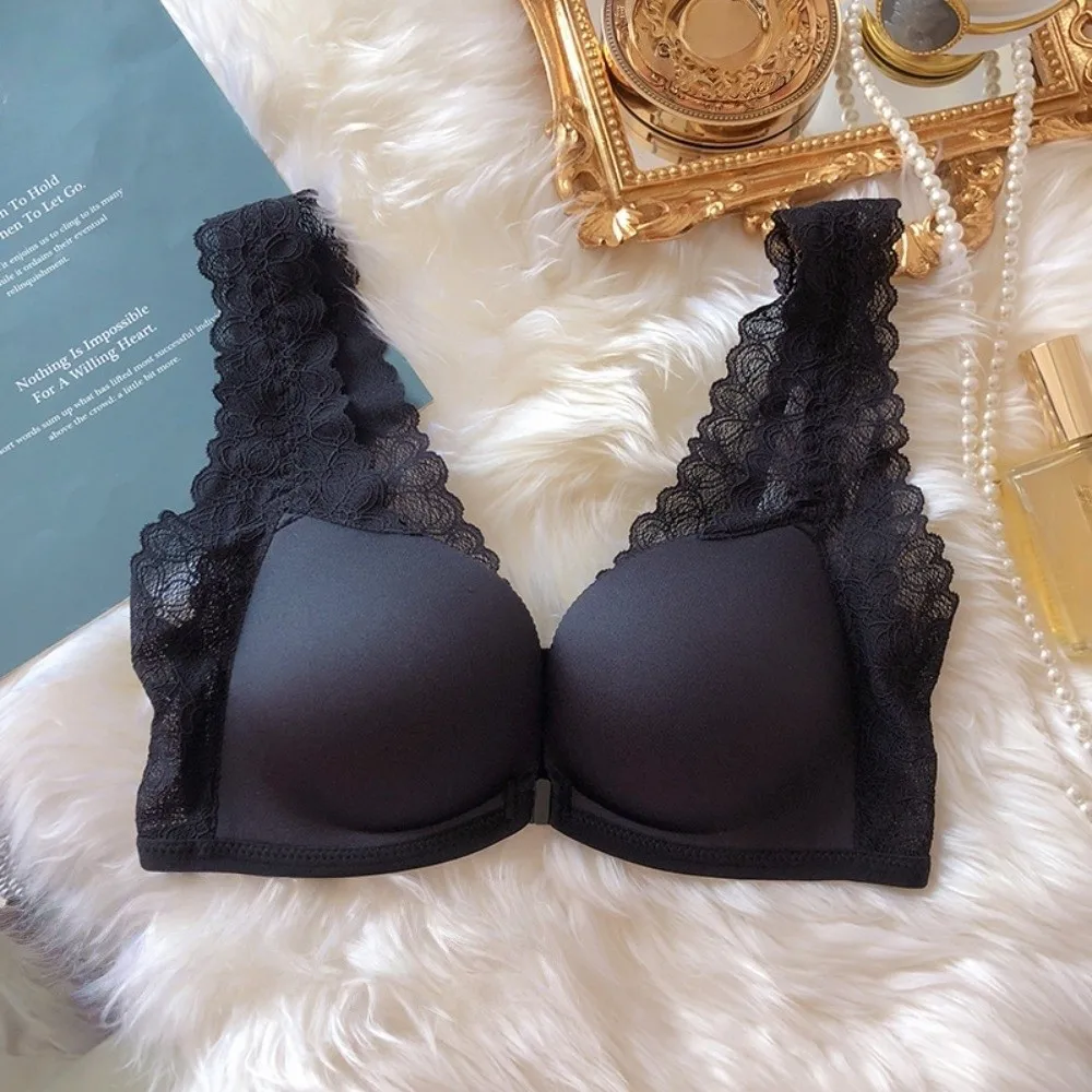 Lace Lace Front Buckle Bra Gather Seamless Beauty Back Bra Wireless Deep V Bra without Steel Ring Small Chest Anti-sagging view 4