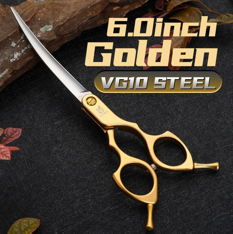 Fenice Professional JP440C&VG10 Bunte 6,0 6,5 Zoll gebogene Pflegeschere Haustierschere für Hunde und Katzen 6