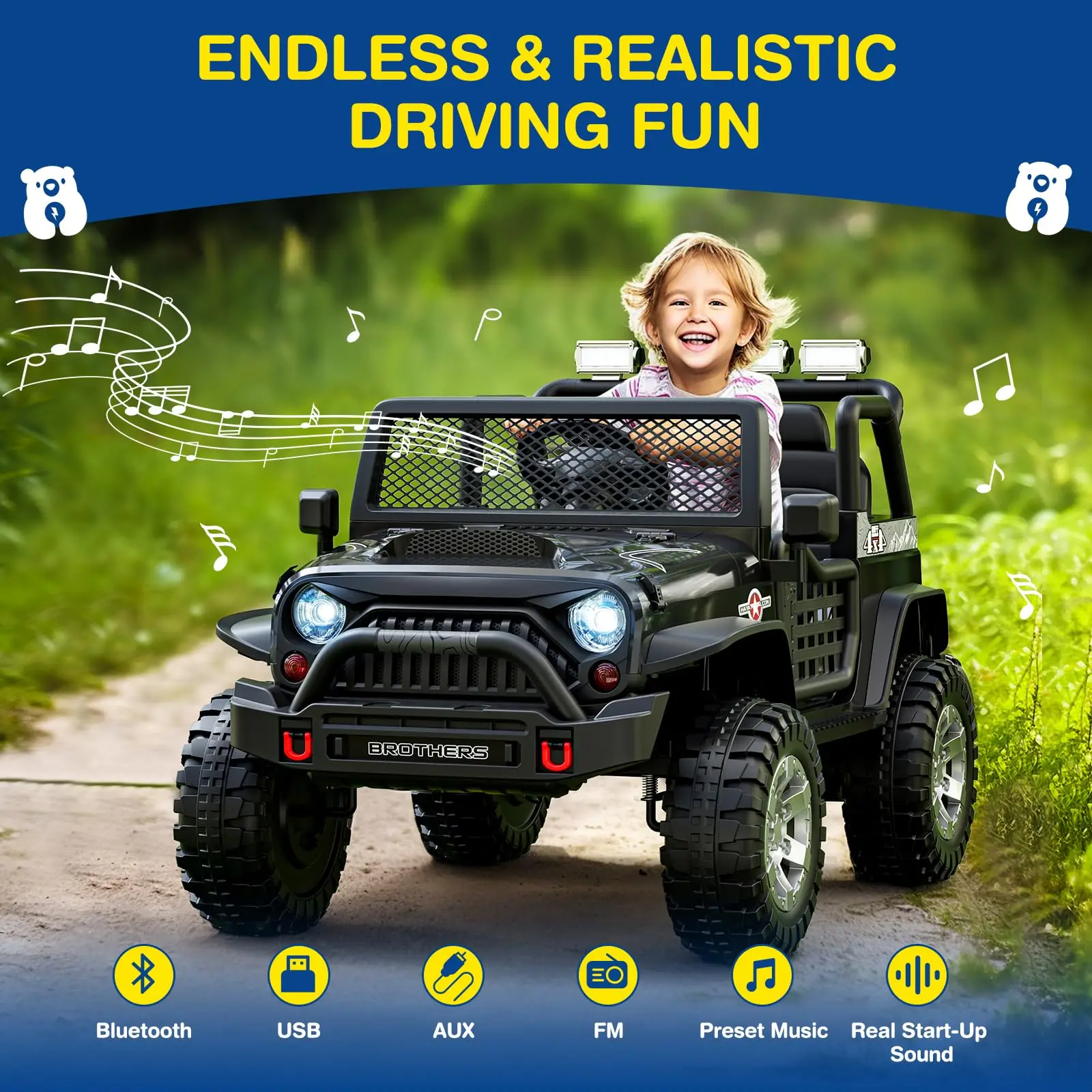 LIGIANT 12V 2-Seater Kids Ride On Car w/Remote, 4WD Suspension, Bluetooth, Music, LED Lights, Perfect Xmas Gift Ages 3+