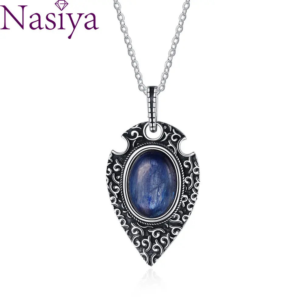 

Natural Kyanite Pendant S925 Sterling Silver Necklace for Women Vintage Style Jewelry Accessorise Wedding Party Anniversary Gift