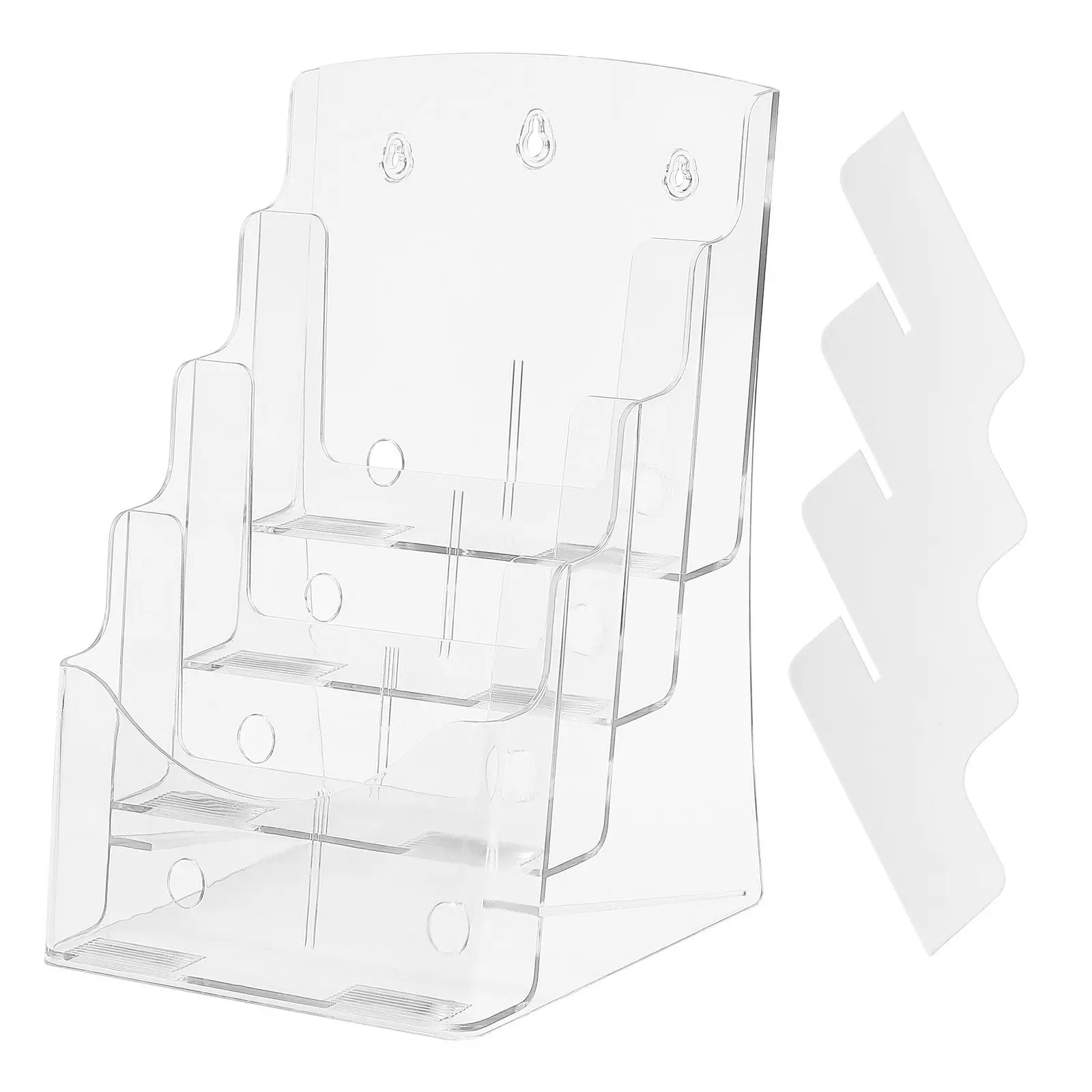 Acrylic Brochure Holder 8.5 x 11 inch, 4-Tier Clear Acrylic Literature Display Stand, Plastic Literature Organizer Flyer Stand & Removable Divider for Office Exhibition, Countertop or Wall Mount view 4