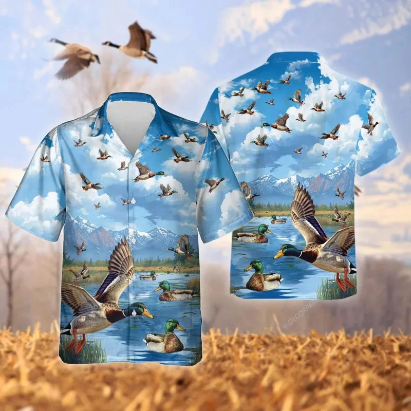 Hunting Duck Men's Camouflage Shirts Forest Hunter 3D Print Men Hawaiian Shirt Beach Short Sleeve Fashion Tees Tops Casual Shirt