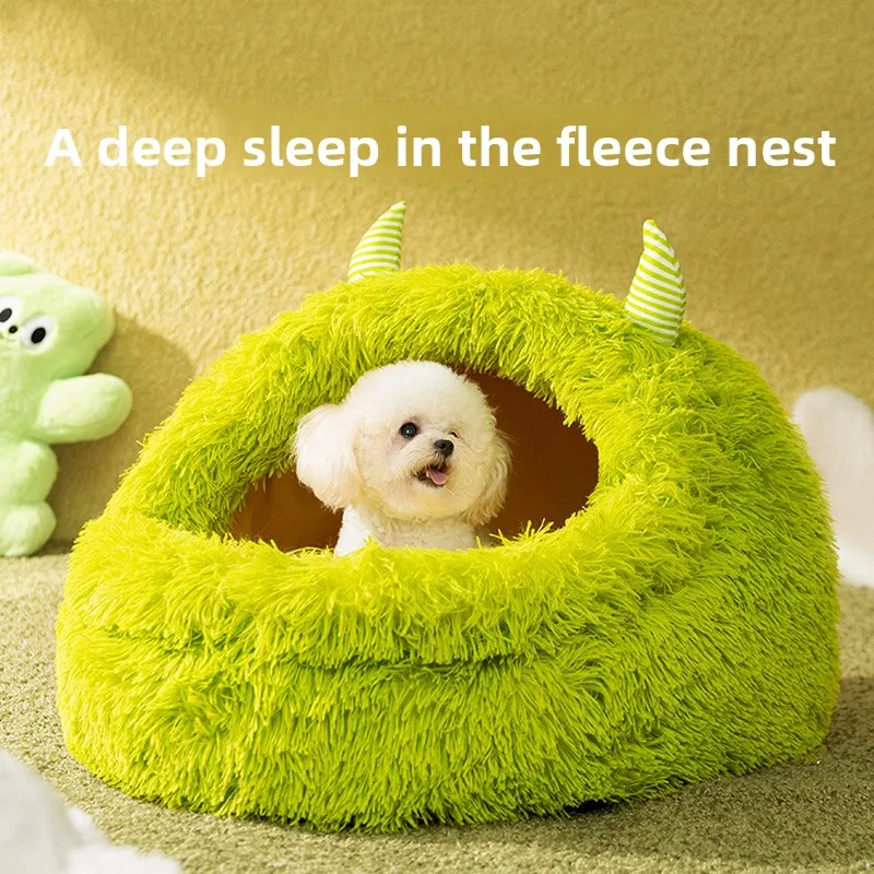 

‌Autumn Winter Warm Plush Little Monster Dog Bed for Deep Sleep - Thickened Pet Bed for Small Medium Dogs & Cats