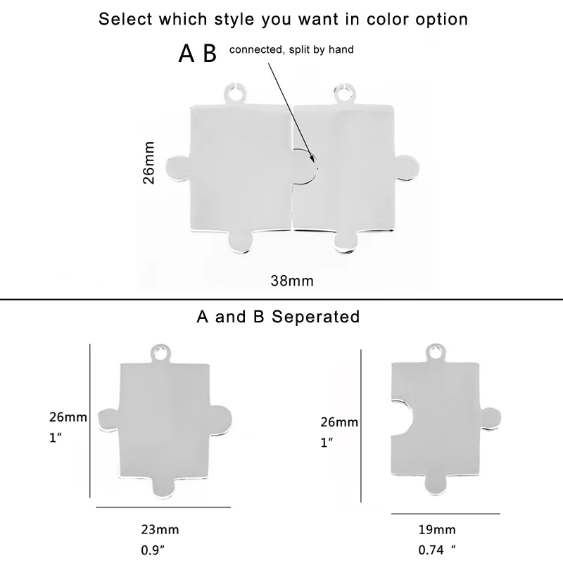 50pcs DIY jewelry high polish Piece jigsaw puzzle tags charms Pendant stainless steel Necklace for men women wholesale price