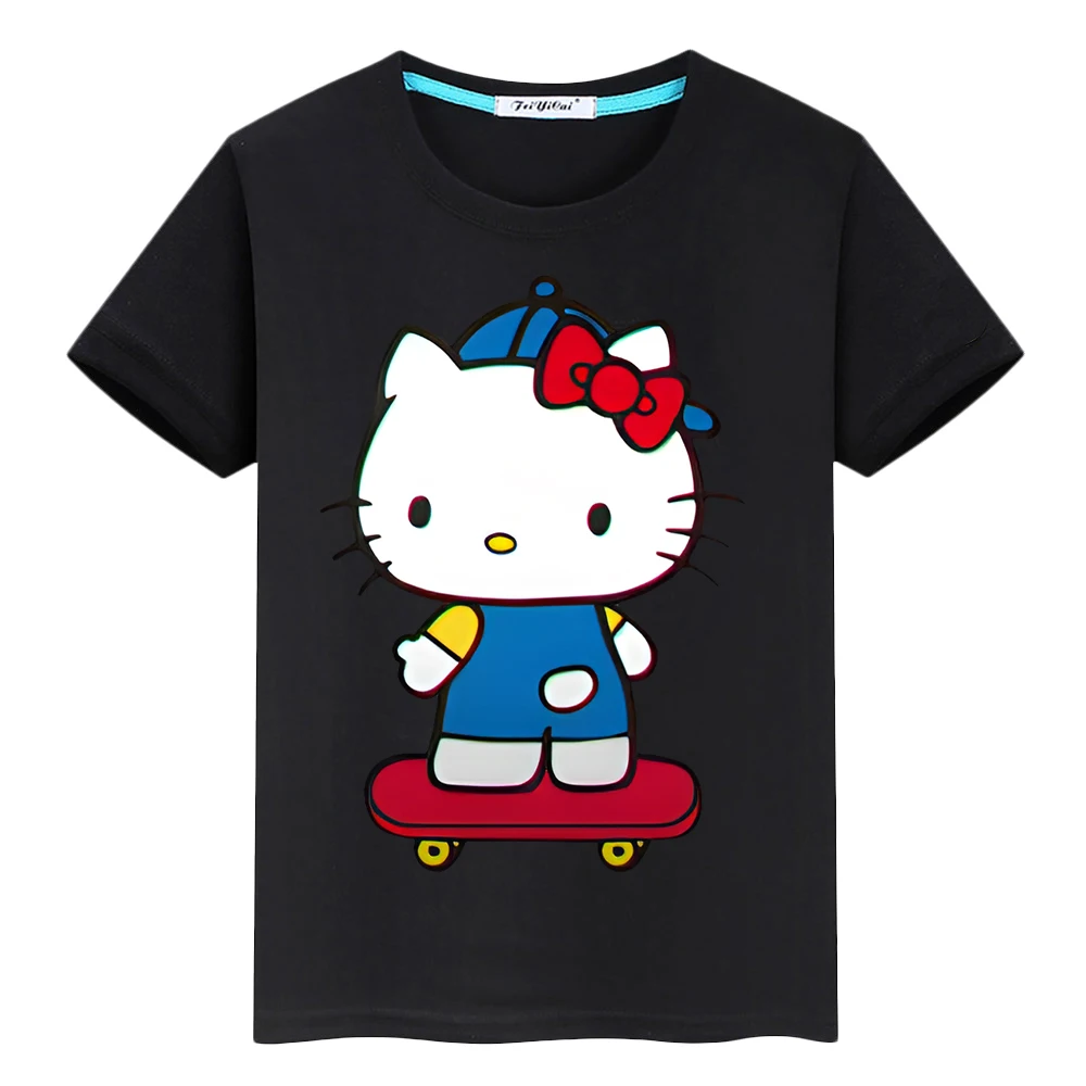 Camiseta con estampado de hello kitty para niños y niñas, ropa de algodón 100%, Tops de dibujos animados, camisetas de Anime y2k, ropa de una pieza para niños, regalo