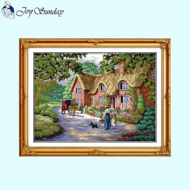 Countryside Scenery Series Cross Stitch Sewing Kit Aida 14ct 11ct 16ct White Printed Fabric Set DIY Hand Embroidery Crafts Gifts