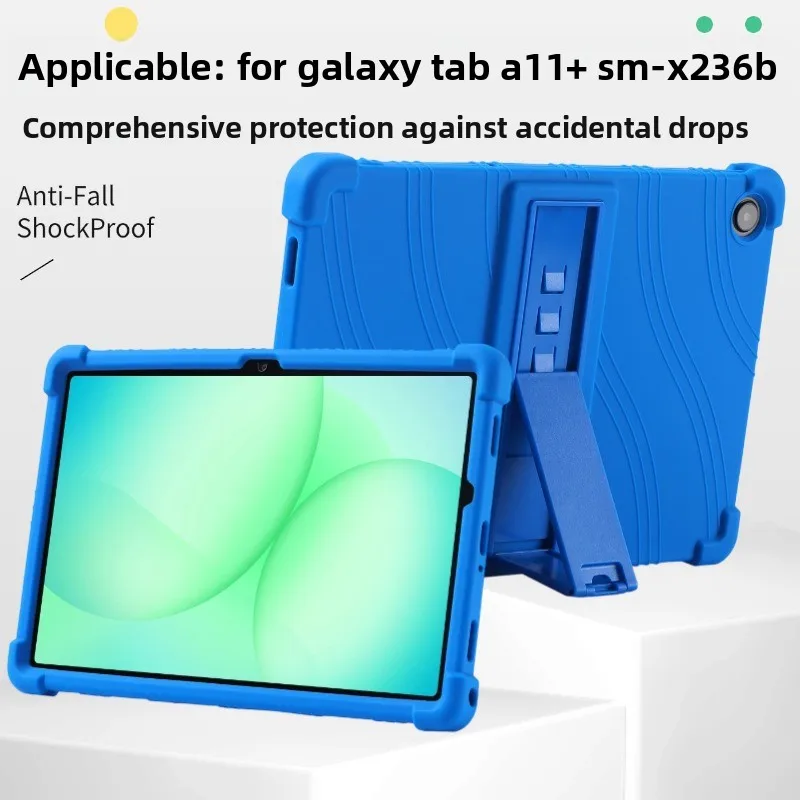 Silicone Case for Samsung Galaxy Tab A11+ 11 Inch SM-X236B Shockproof Protective Cover with Kickstand TPU Full Body