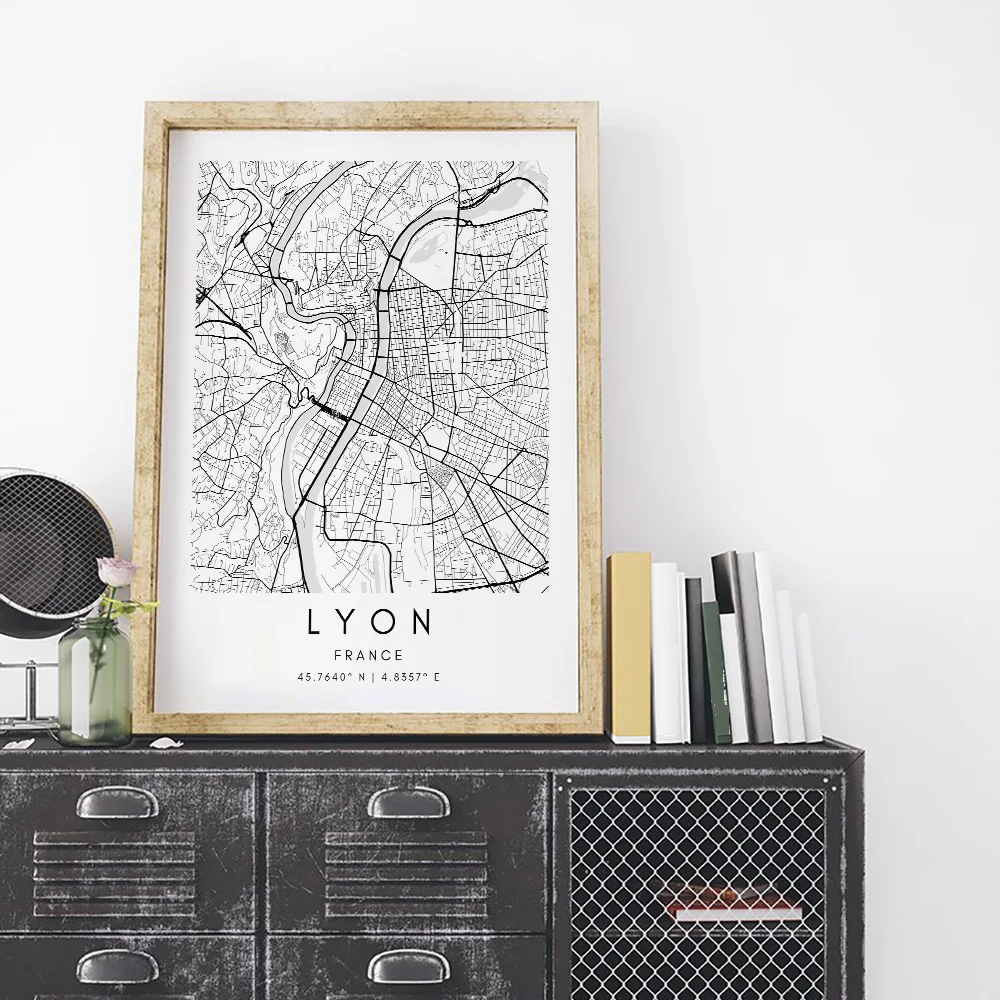 

Lyon City Map Hometown Street Prints Nordic Poster Canvas Painting Custom World France Map Wall Art Poster Minimalist Home Decor