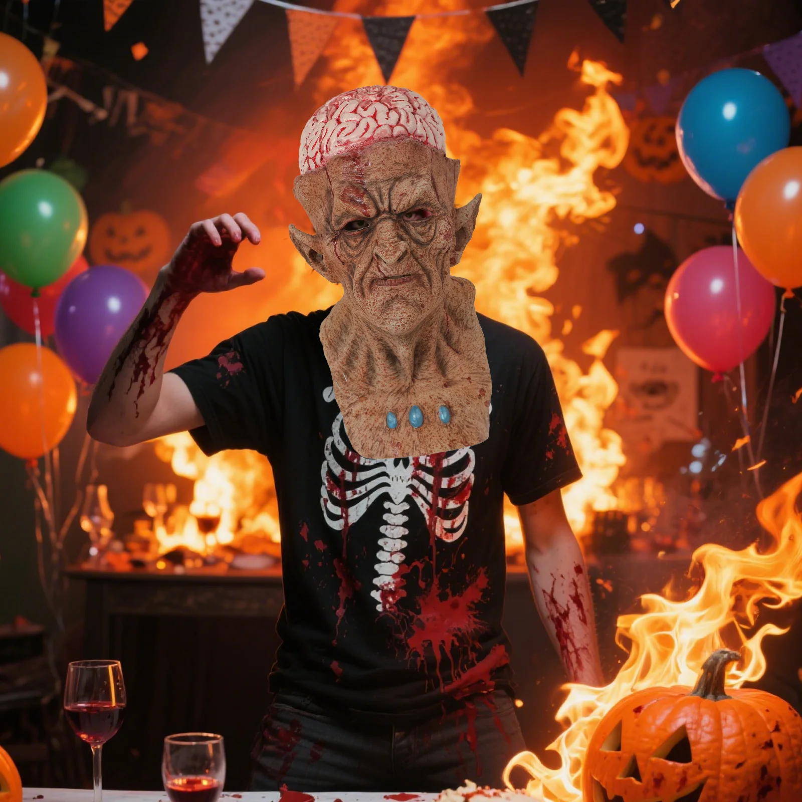 หน้ากากยางลาเท็กซ์รูปหัวแวมไพร์สยองขวัญ หน้ากากซอมบี้ หน้ากากปีศาจเหมือนจริง สำหรับคอสเพลย์ฮาโลวีน สำหรับผู้ใหญ่