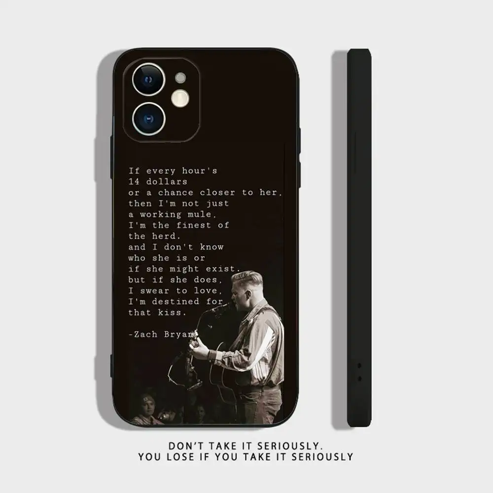 حافظة هاتف Singer Z-Zach Bryan لهاتف iPhone 16,15,14,13,12,11,Pro,X,XS,Max,XR,Plus,Mini Soft Silicone Black مقاومة للصدمات من مادة TPU