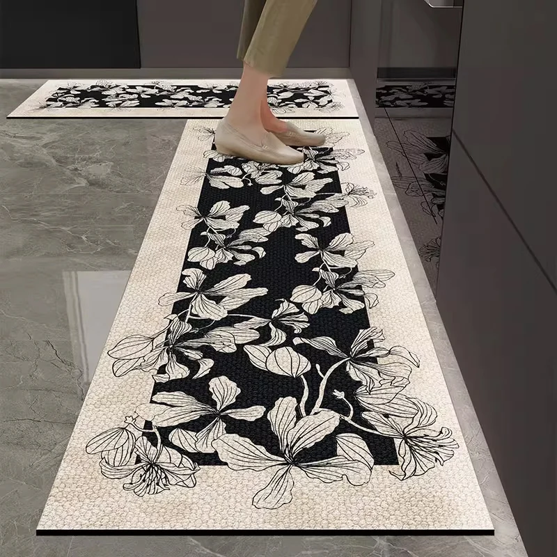 Kitchen Floor Mat Waterproof Non-slip Oil-resistant Leather Carpet PVC Long Strips Vinyl Rug Retro Home Decor Mats שטיח למטבח