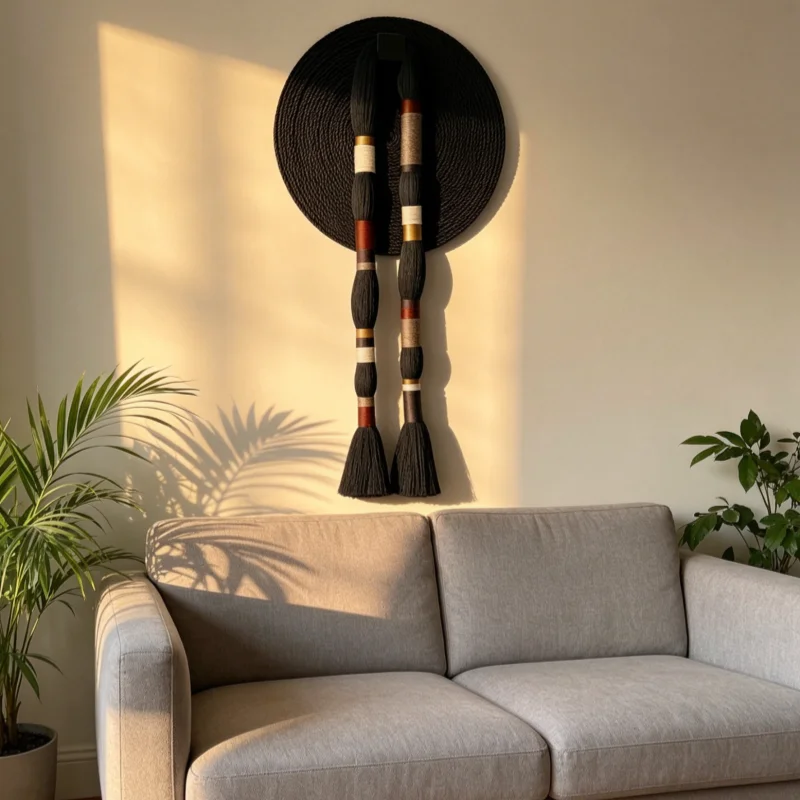 Luxury Hand Knotted Tassel Wall Hanging with Round Woven Backboard Bohemian Wall Art Hotel Home Apartment Wall Decor