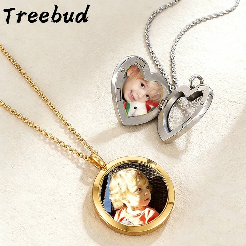 

Кулон-сердце Treebud с индивидуальной фотопечатью для женщин и мужчин, односторонний, на цепочке-коробке, персонализированный, подарок на годовщину