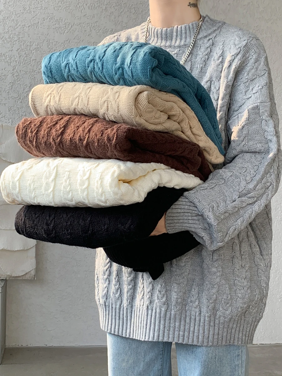 

Мужской оверсайз свитер крупной вязки, свободная верхняя одежда больших размеров, весна-осень, в гонконгском стиле, парный, из мягкого полиэфирного волокна