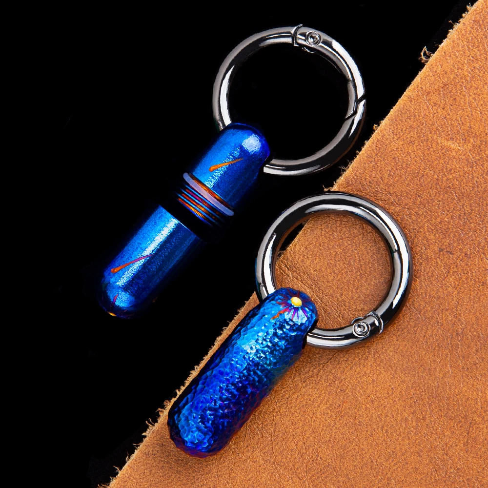 

Titanium Waterproof Bottle Capsule Bottle Hand Carved Pattern Premium Blue Sealed Bottle Outdoor Mini Portable EDC Collectibles