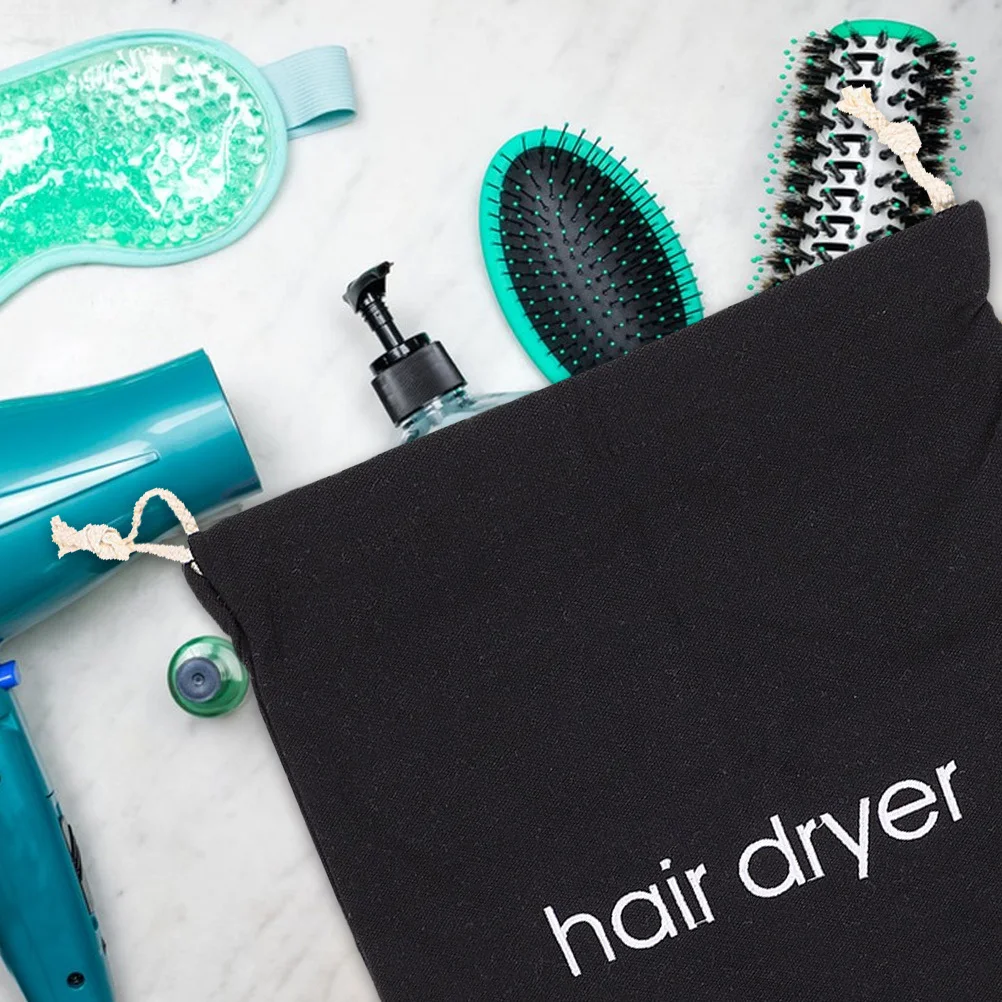 4pcs Canvas Hair Dryer Bag 330x300 Black Drawstring Travel Storage Reusable Durable Hair Dryer Storage Bag Lightweight