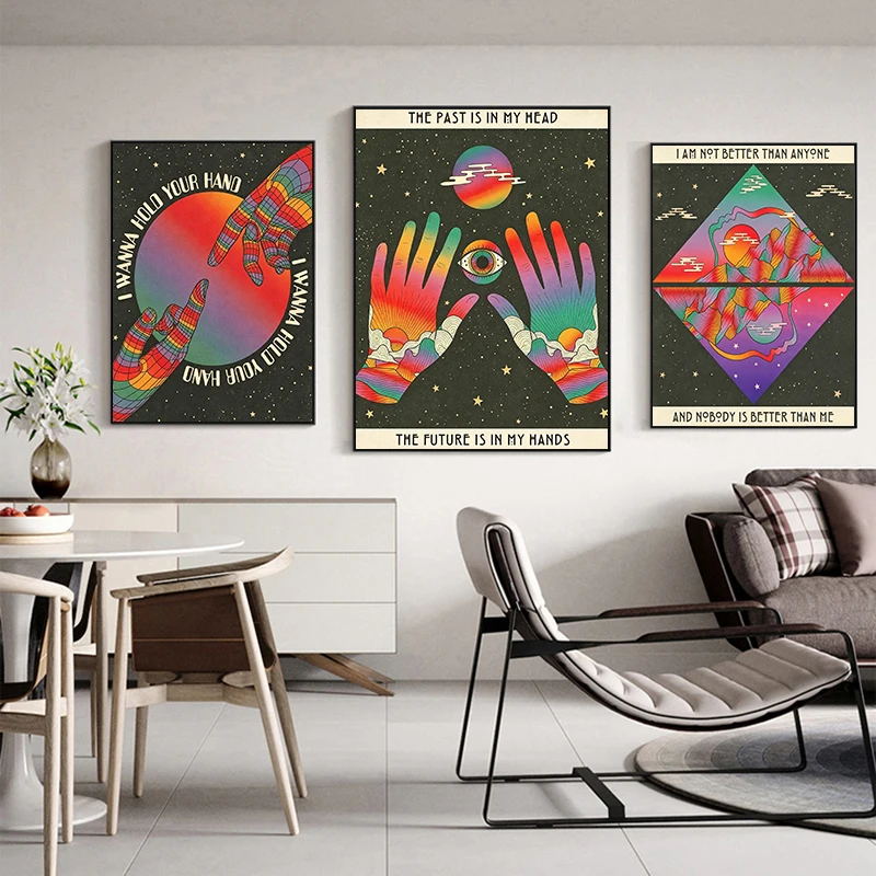 Retro Bohemian Retro Psychedelic Posters, Inspirational Quotes, Meditation, Wall Art Canvas Paintings, Hippie Pictures, Home Roo