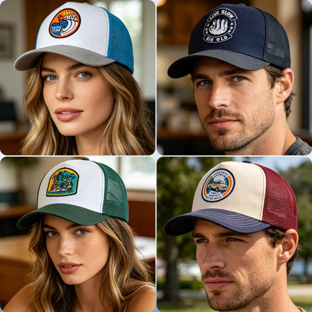 Unisex Embroidered Trucker Hat Mesh Baseball Cap Summer Outdoor Sun Protection Trend Hat Cap For Men Women