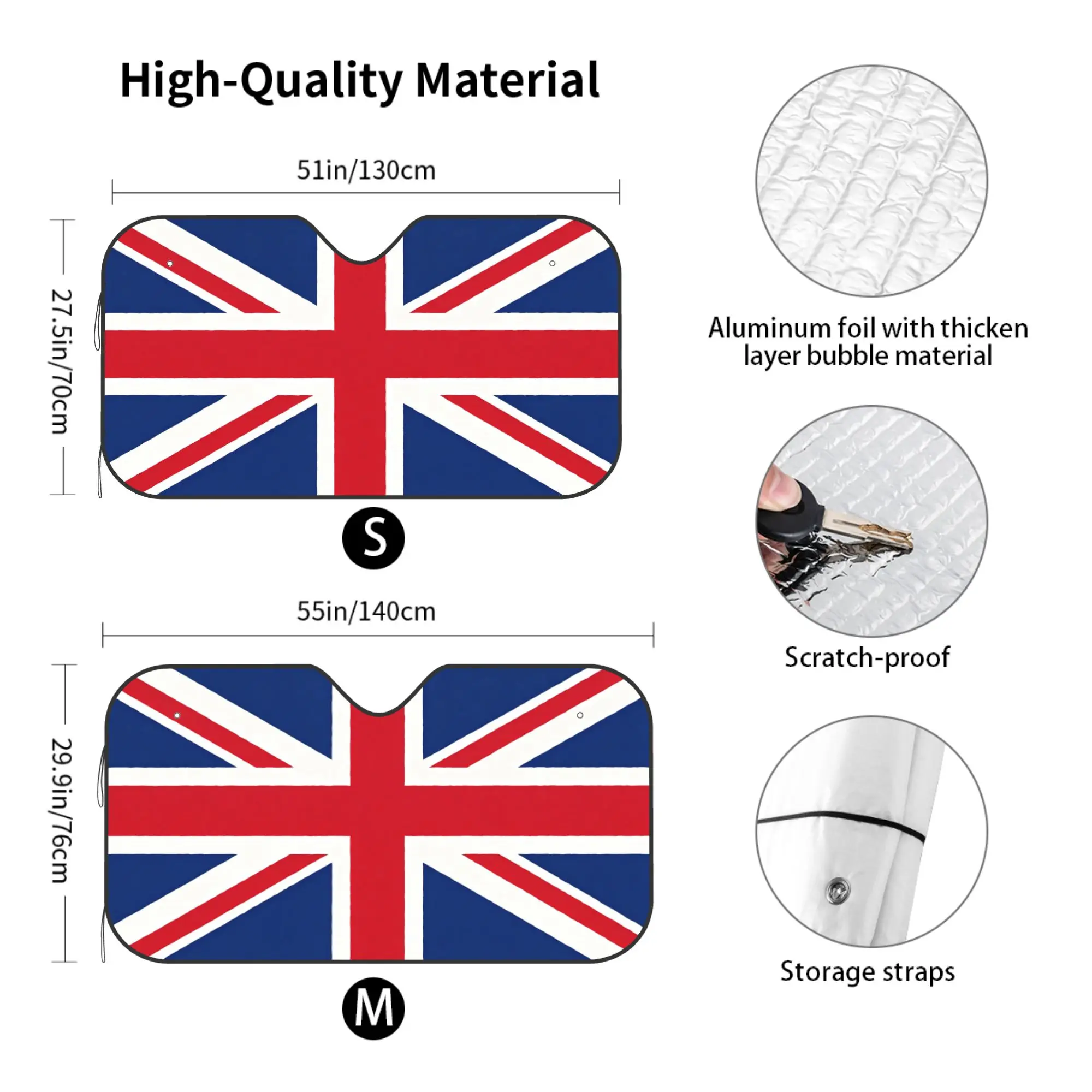 UK Flag Car Windshield Sun Shade Union Jack Insulated UV Protector Foldable Reflector for Heat Blocking Cooling