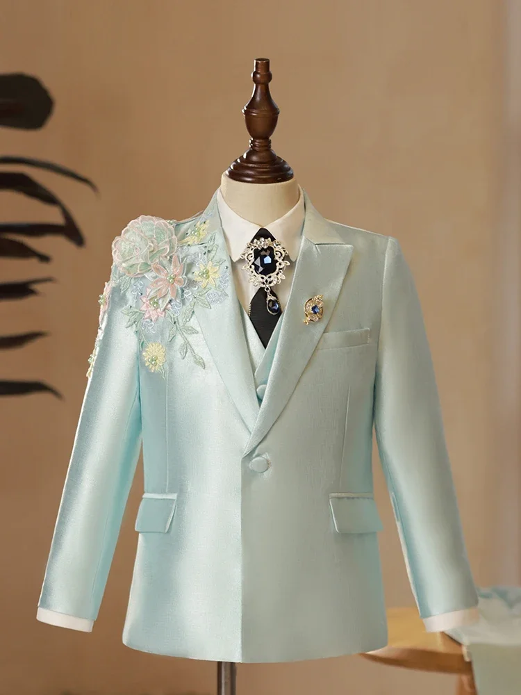 Blazer imbibé de fleurs fait à la main pour enfants, ensemble de robes pour garçons, spectacle de piano, hôte de mariage, mode fille, Aino 53