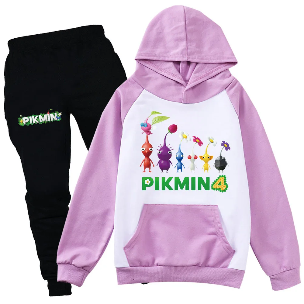 

Cute Pikmin 4 Hoodie Kids Hooed Sweatshirts Pants 2pcs Sets Baby Boys Sportsuit Children's Casual Clothing Toddler Girls Outfits