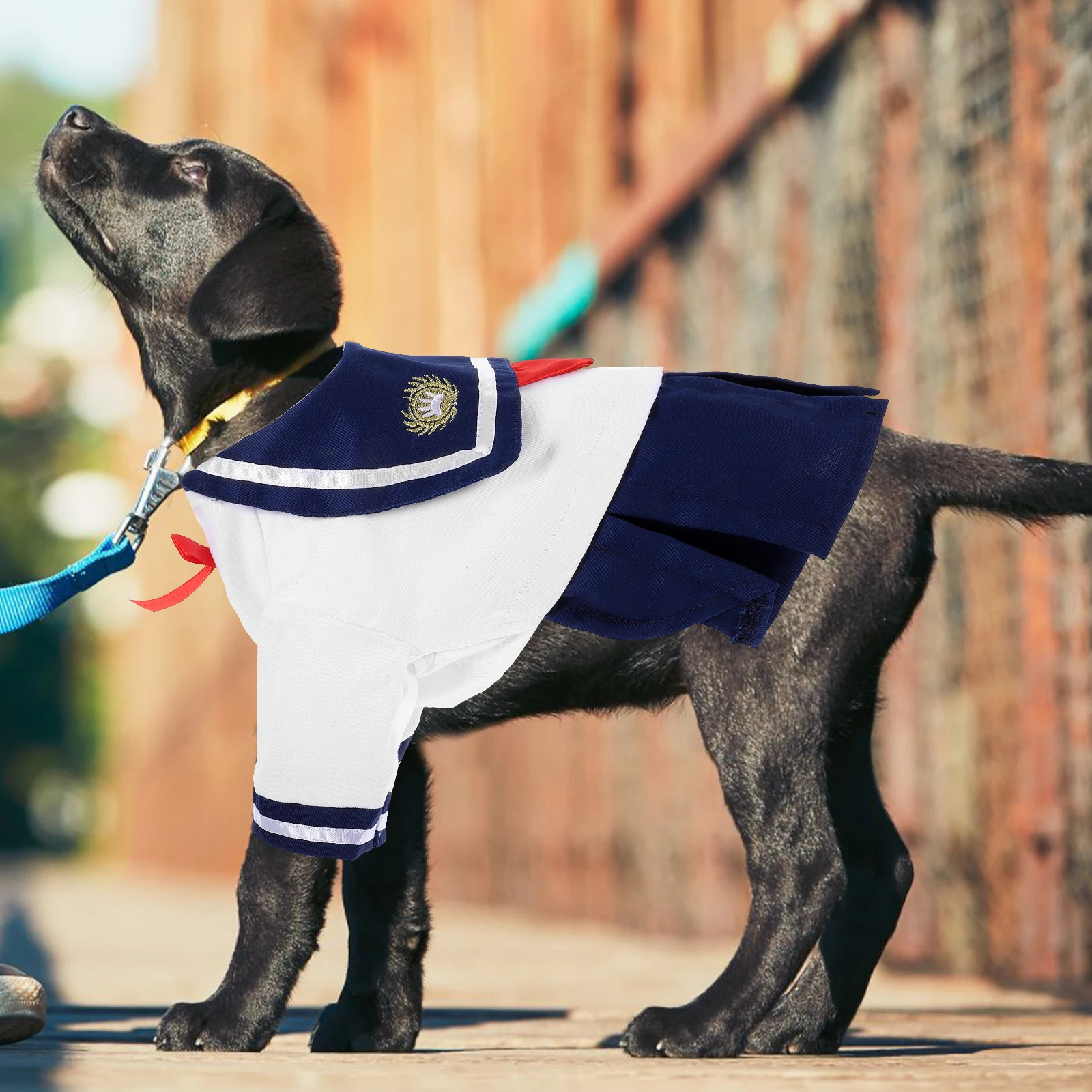 

Costume Dog Dress With Red Bow Fashionable Captain Apparel For Cats And Puppies