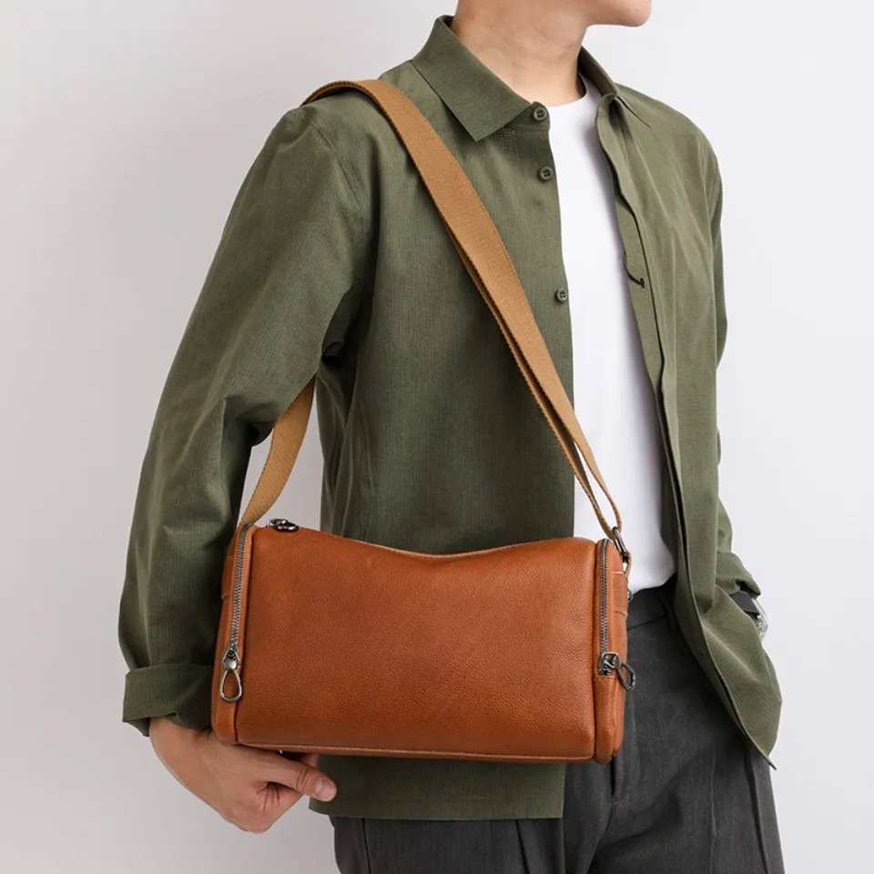 

100% Genuine Cowhide Leather Handbags Large Capacity Men's Messenger Shoulder Bags for Man Travel Top-Notch Male Crossbody Bag