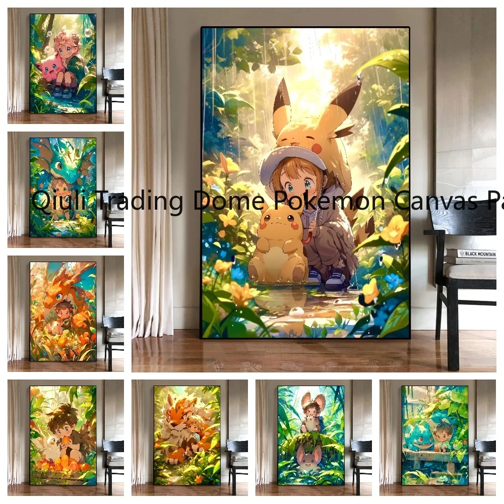 

Japanese Anime Canvas Painting Pokemon All The Characters Poster Vintage Charizard Cute Mural Decor Gifts Art Movie Wall Decor