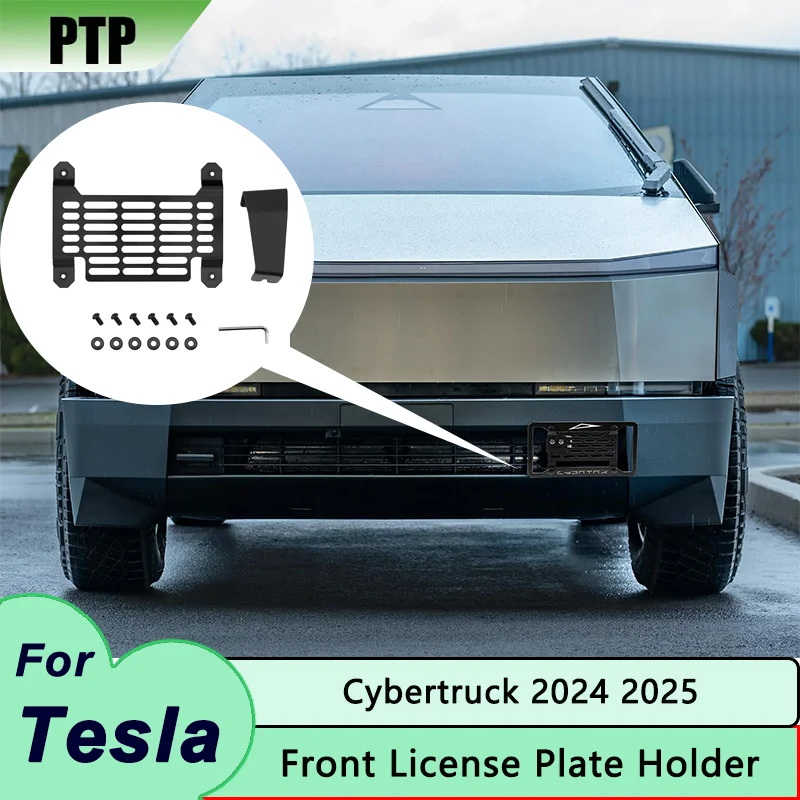 

For Tesla Cybertruck Front License Plate Holder Removable No Drilling Car Metal License Plate Cybertruck 2024 2025 Accessories